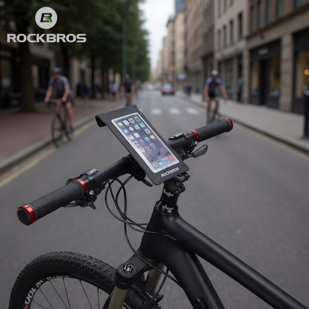 Suport Telefon Bicicletă RockBros 6 Inch – Protecție Avansată, Negru
