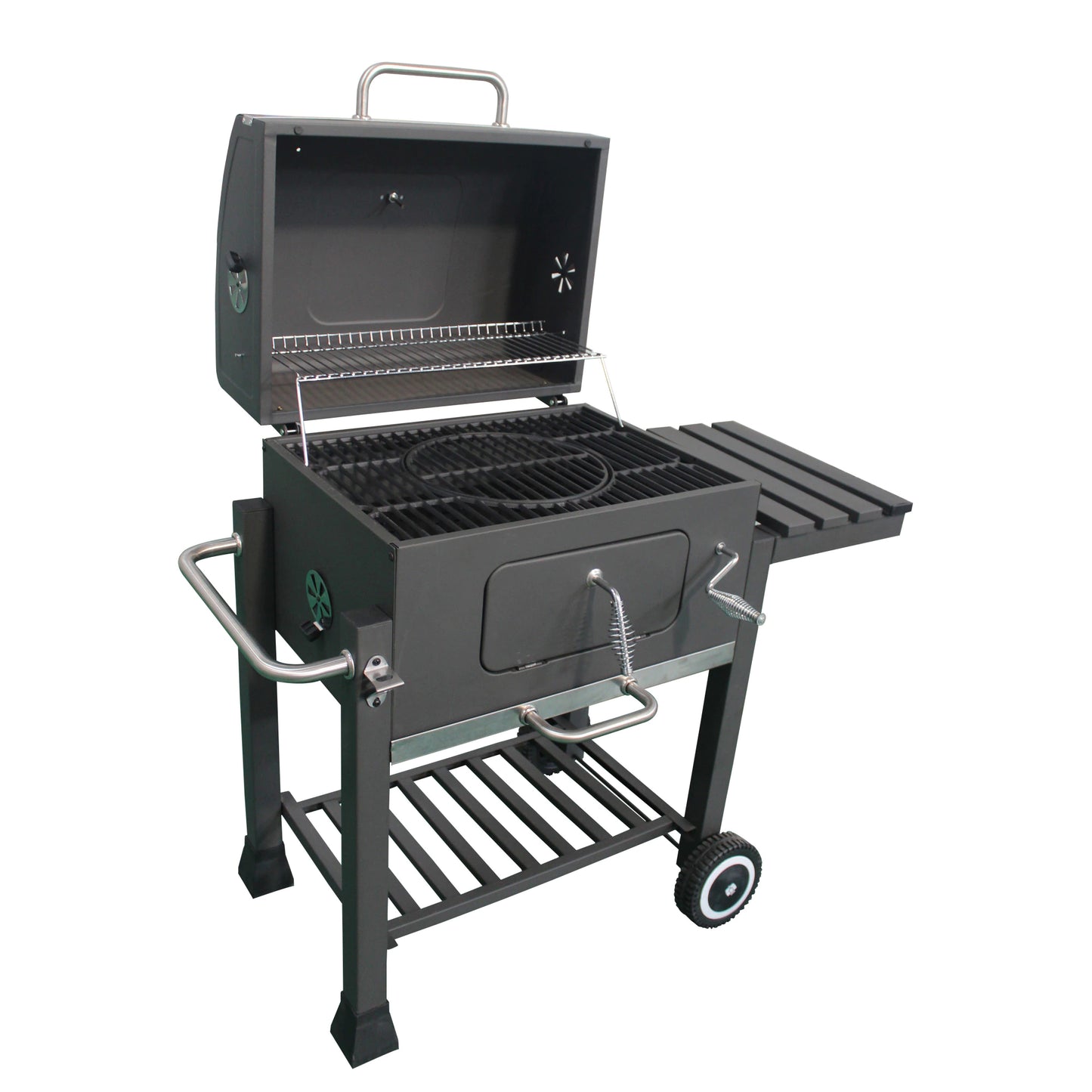 Grătar Memphis cu Grill Fontă 57x41,7 cm – Cenuşar, Suprafață Laterală și 2 Roți