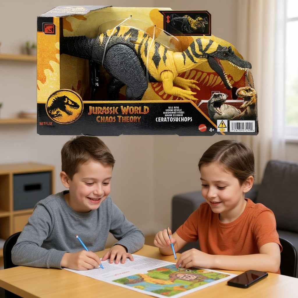 Jucarie Mattel Jurassic World - Figurina Dinozaur cu Sunet și Acțiune de Atac, Ceratosuchops Preistoric Interactiv, 32 cm