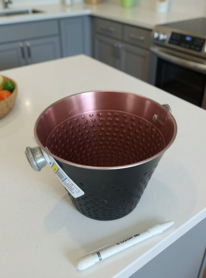 14 cm stainless steel ice bucket, black exterior – professional ice cube container