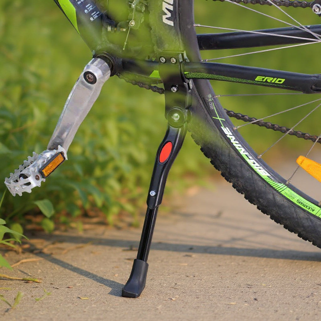 Cric reglabil pentru bicicletă, aluminiu negru cu reflector roșu, 33.6–38 cm, anti-alunecare