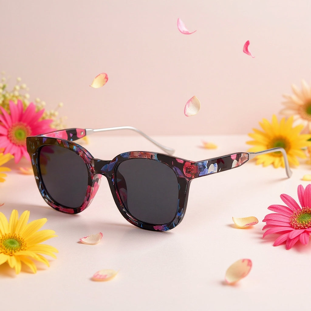 Techsuit Women's Polarized Sunglasses UV Protection - Grey Flowers