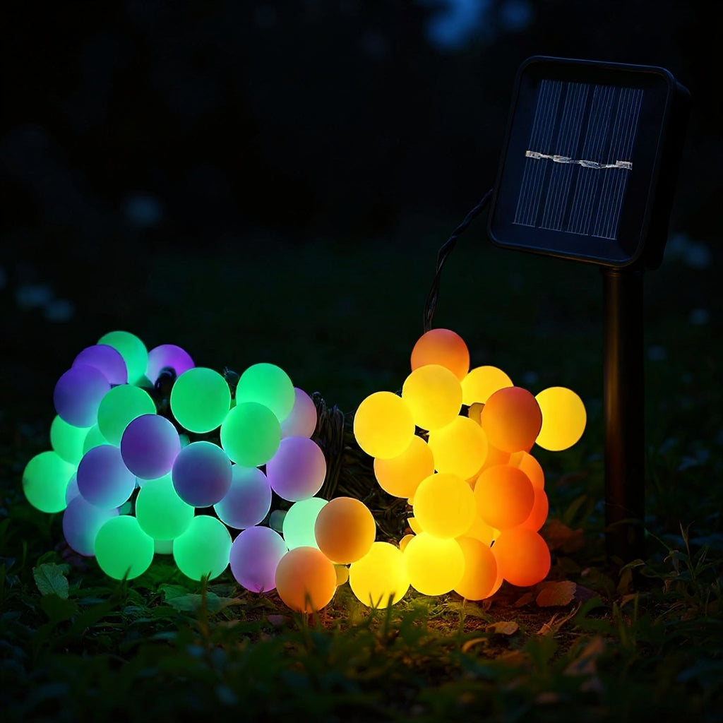 Ghirlandă Solară Exterior 7m | 50 Bile Multicolor | 8 Moduri | IP65
