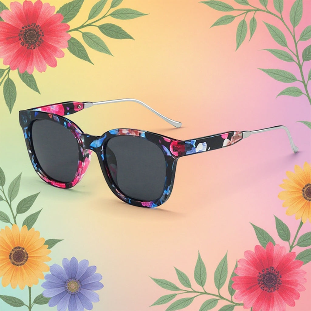 Techsuit Women's Polarized Sunglasses UV Protection - Grey Flowers