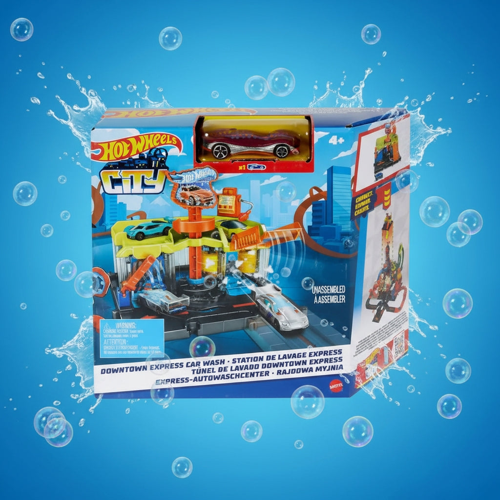 Set Joacă Hot Wheels City - Complex Spălare Auto cu Accesorii Interactive pentru Mașinuțe