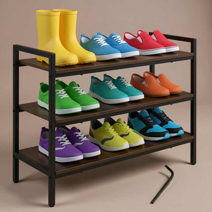 Raft Pantofi Multifuncțional Stil Loft - Suport Metalic cu Polițe Lemn, 73 cm
