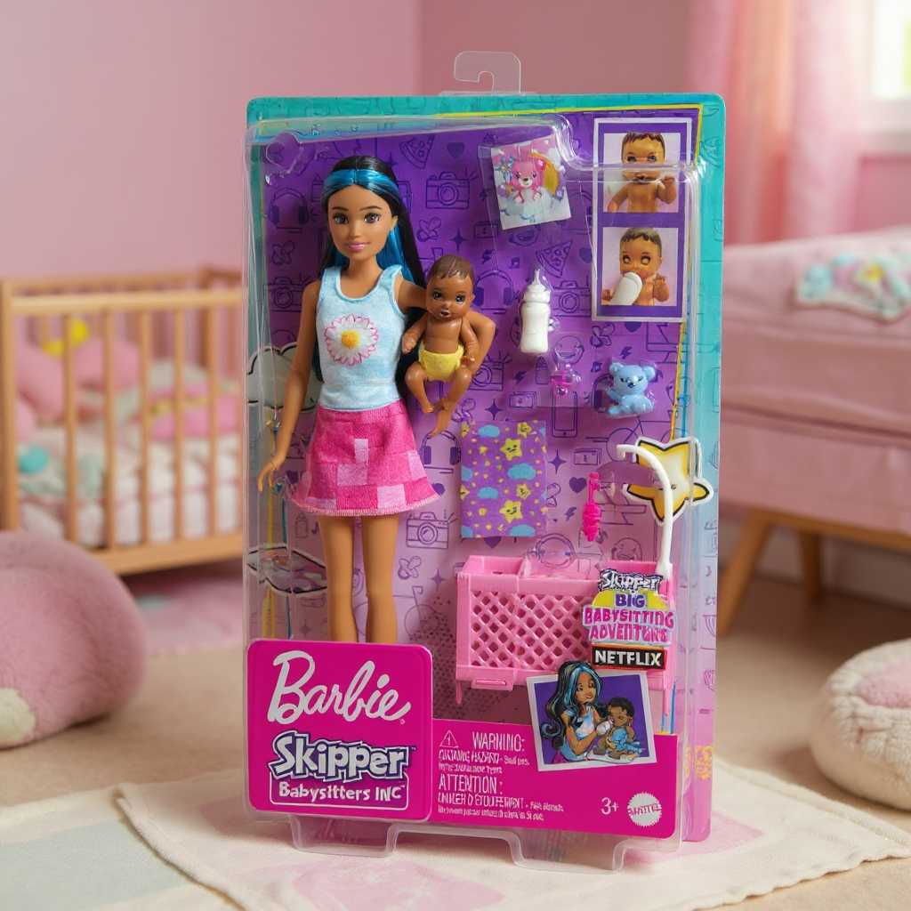 Set de Joacă Barbie Skipper – Îngrijitoare cu Bebeș, Mobilier și Accesorii Interactive