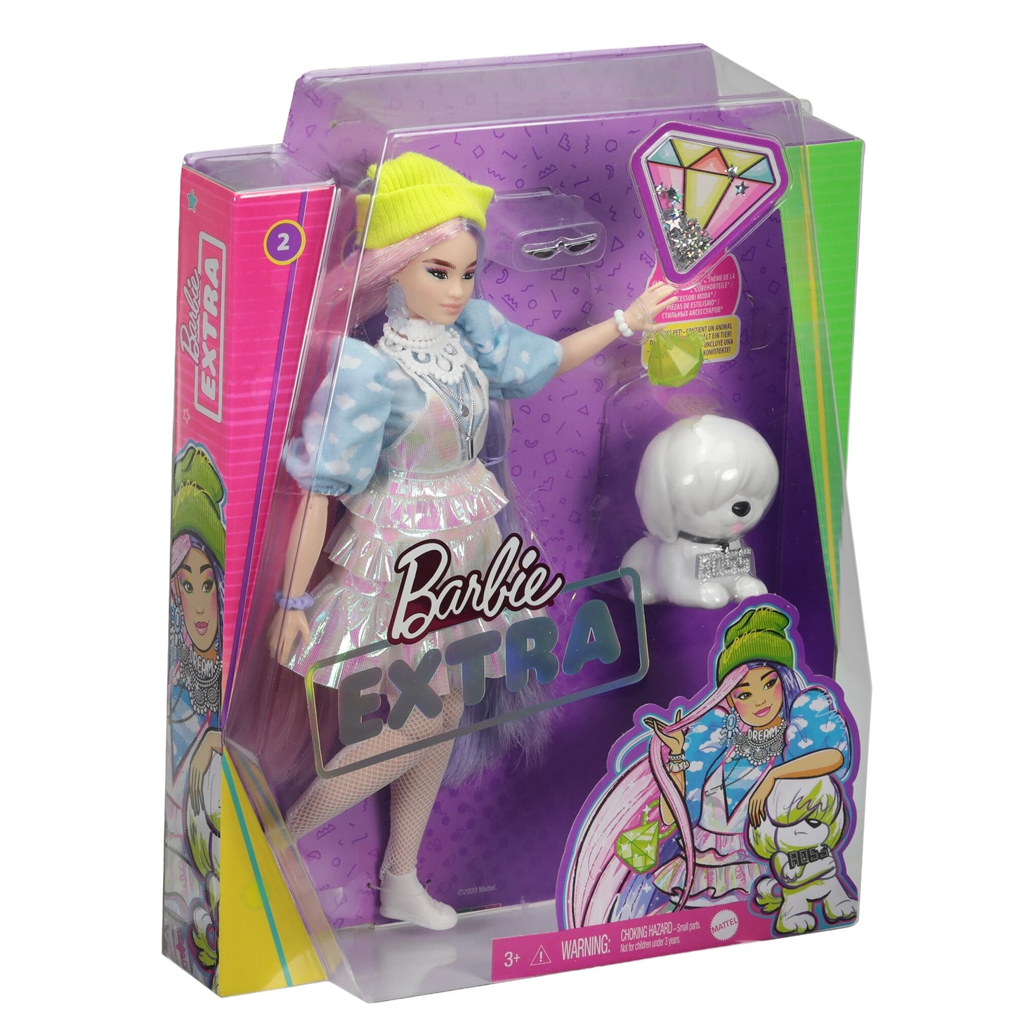 Păpușă Barbie Extra Style Beanie – 15 Piese, Rochie Holografică, Cățeluș