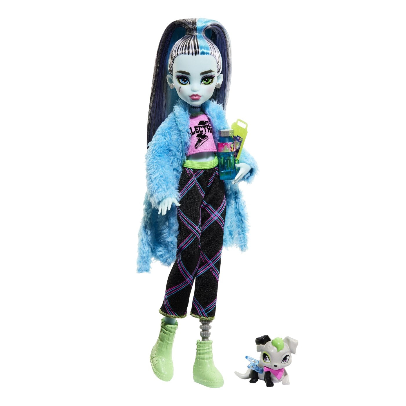 Papusa Monster High Frankie Stein - Creepover Party cu Accesorii si Animalut, 30 cm, Articulatii Mobile