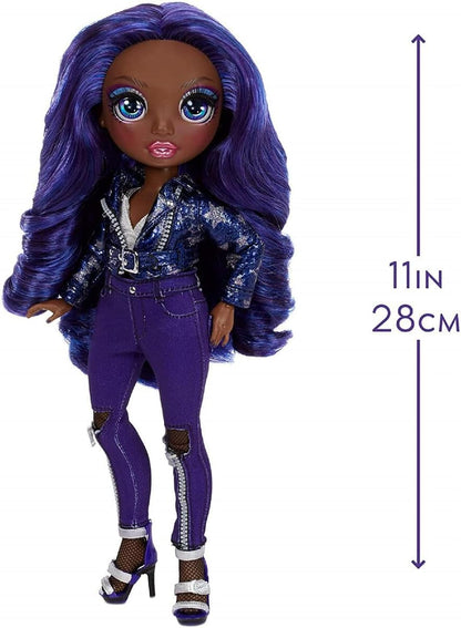 Papusa Krystal Bailey - Indigo Rainbow High, 28 cm, cu 8 accesorii si tinute complete