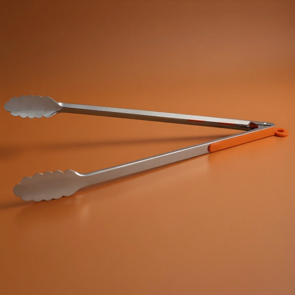 Cleste grătar inox 44 cm cu mâner silicon termorezistent – clește servire carne și salate, rezistent și ușor de curățat