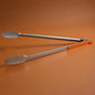 Cleste grătar inox 44 cm cu mâner silicon termorezistent – clește servire carne și salate, rezistent și ușor de curățat