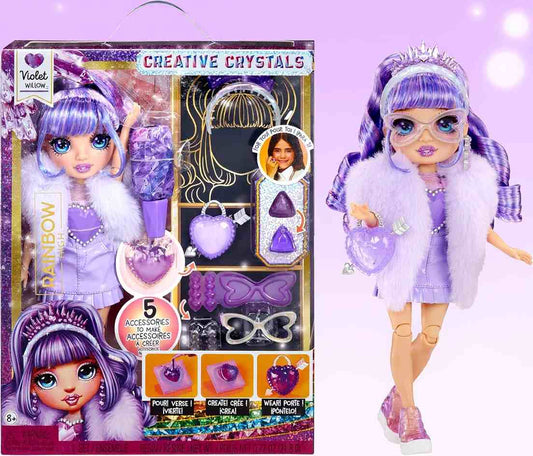 Păpușă Rainbow High Crystal Fashion Violet Willow – 28 cm, Accesorii Strălucitoare