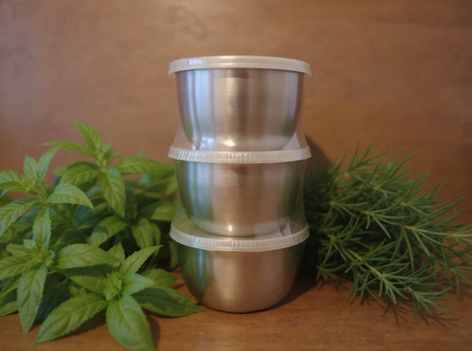 Set 3 boluri inox 8 cm cu capace – recipiente etanșe pentru depozitare, servire și preparare alimente