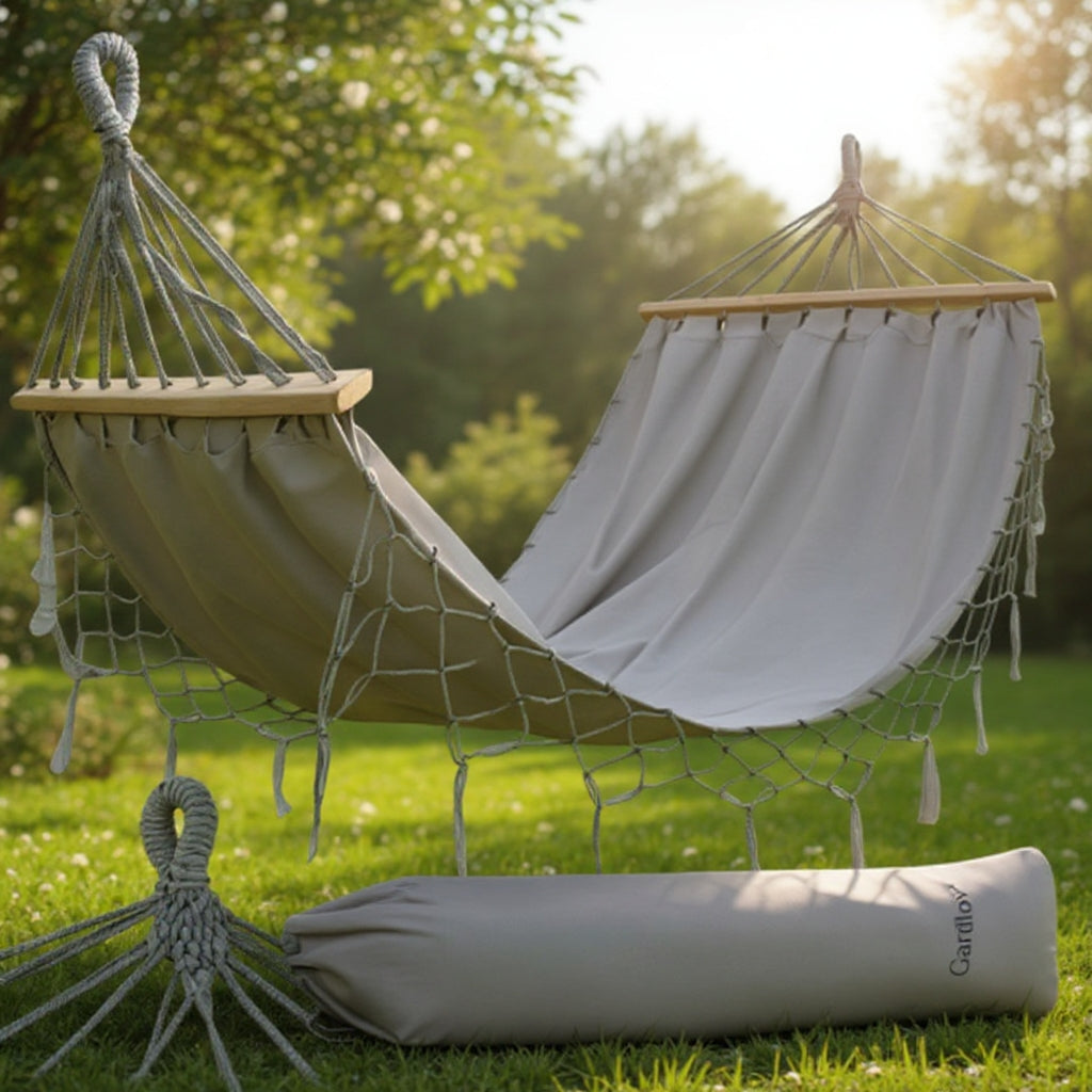 Hamac Grădină Boho MILOS – 200×100cm, Bumbac/Poliester, Gri