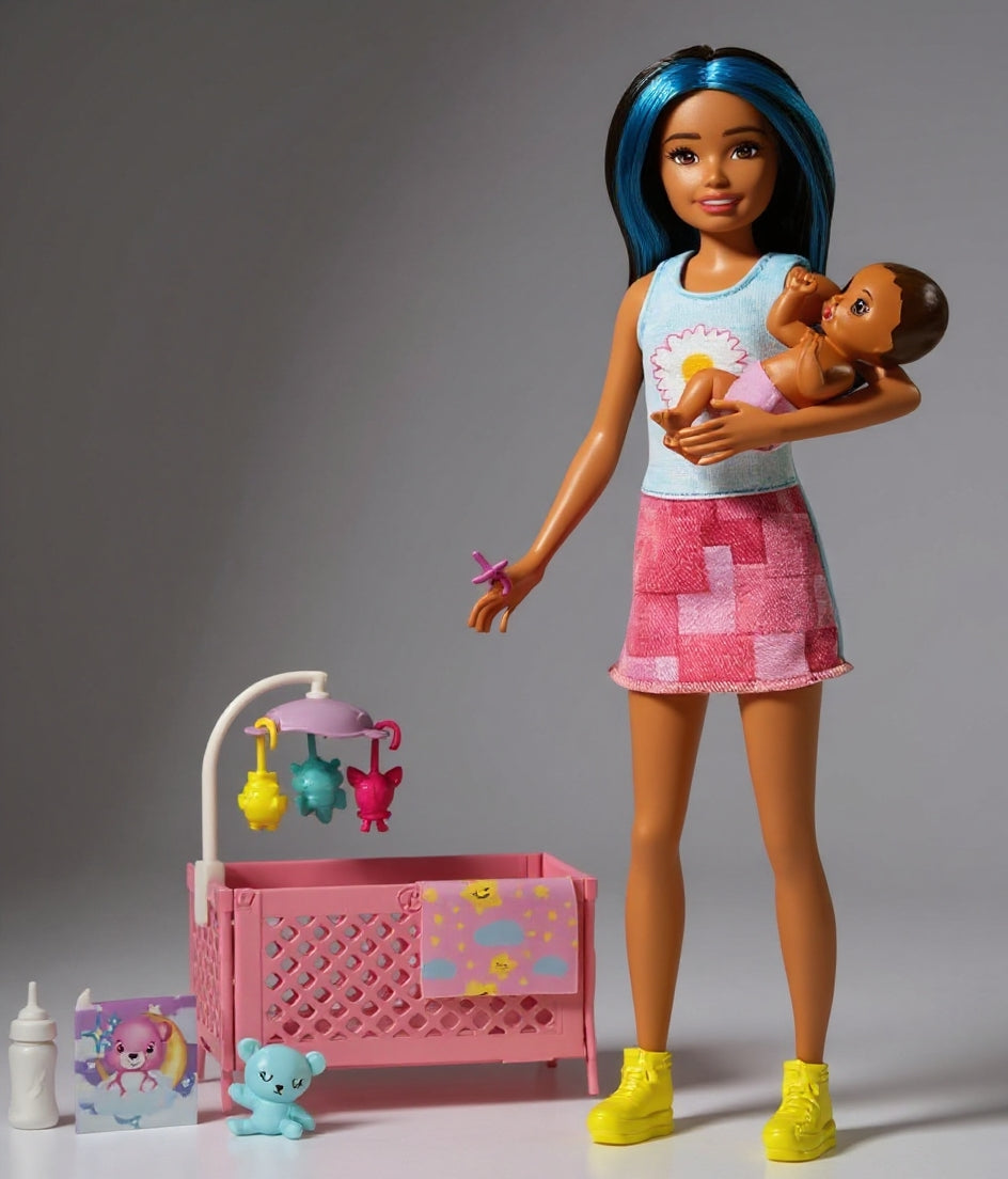 Set de Joacă Barbie Skipper – Îngrijitoare cu Bebeș, Mobilier și Accesorii Interactive