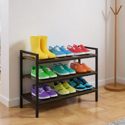 Raft Pantofi Multifuncțional Stil Loft - Suport Metalic cu Polițe Lemn, 73 cm