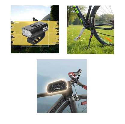 Pachet Esential Bicicleta Lumină Frontală LED + Cric lateral reglabil + Geantă Bicicletă