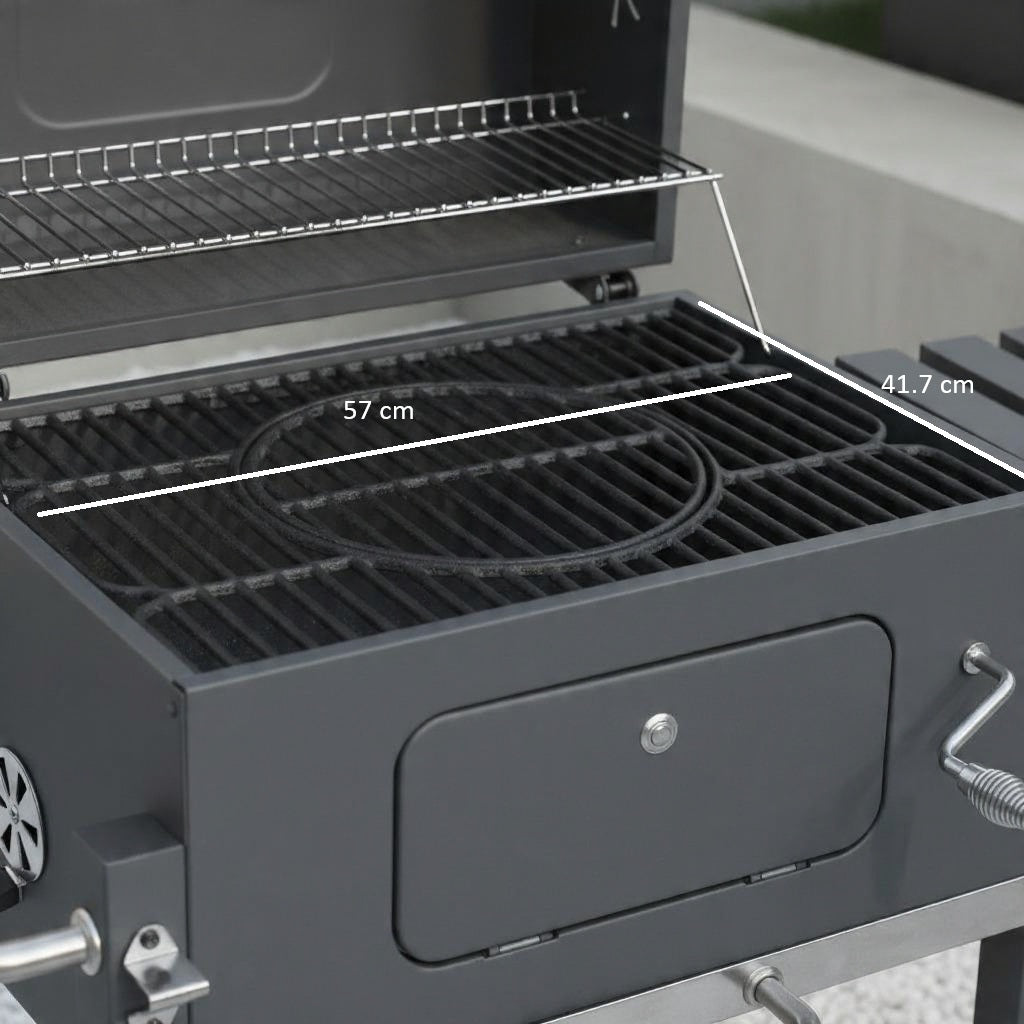 Grătar Memphis cu Grill Fontă 57x41,7 cm – Cenuşar, Suprafață Laterală și 2 Roți