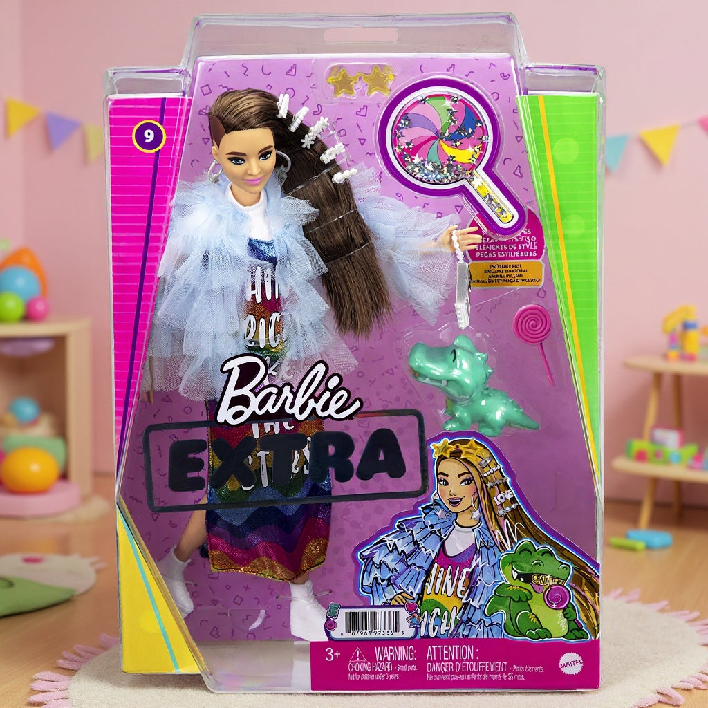 Păpușă Barbie Extra Style – Palton Chic, Modă Îindrăzneață, Animal de Companie