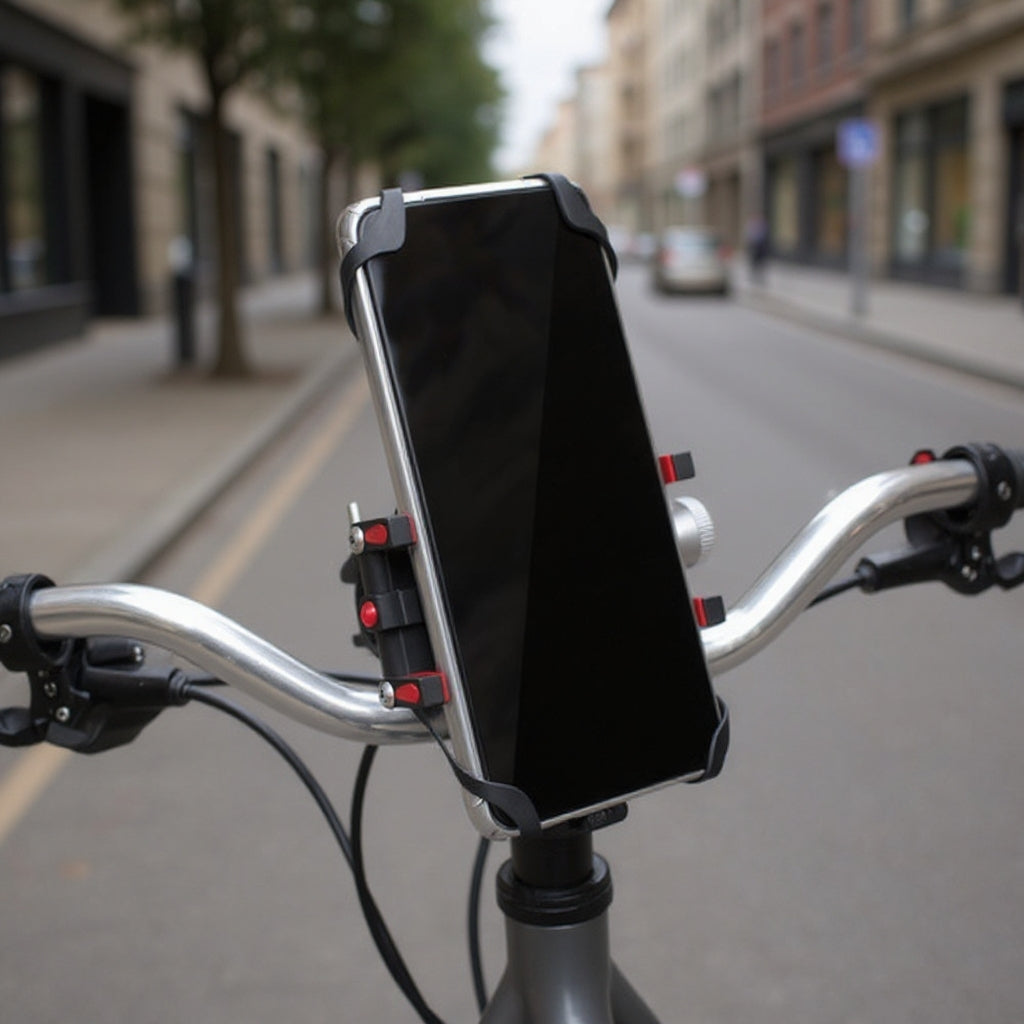 Suport Telefon Bicicletă Universal – Aluminiu, Reglabil 54–100mm, Negru