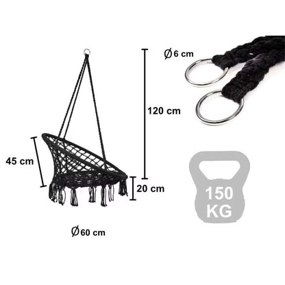 Leagăn Suspendat din Frânghie de Bumbac 80 cm – Negru