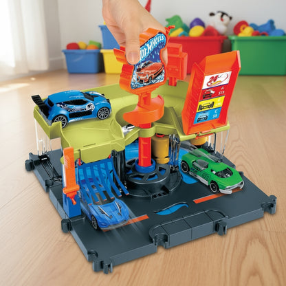 Set Joacă Hot Wheels City - Complex Spălare Auto cu Accesorii Interactive pentru Mașinuțe