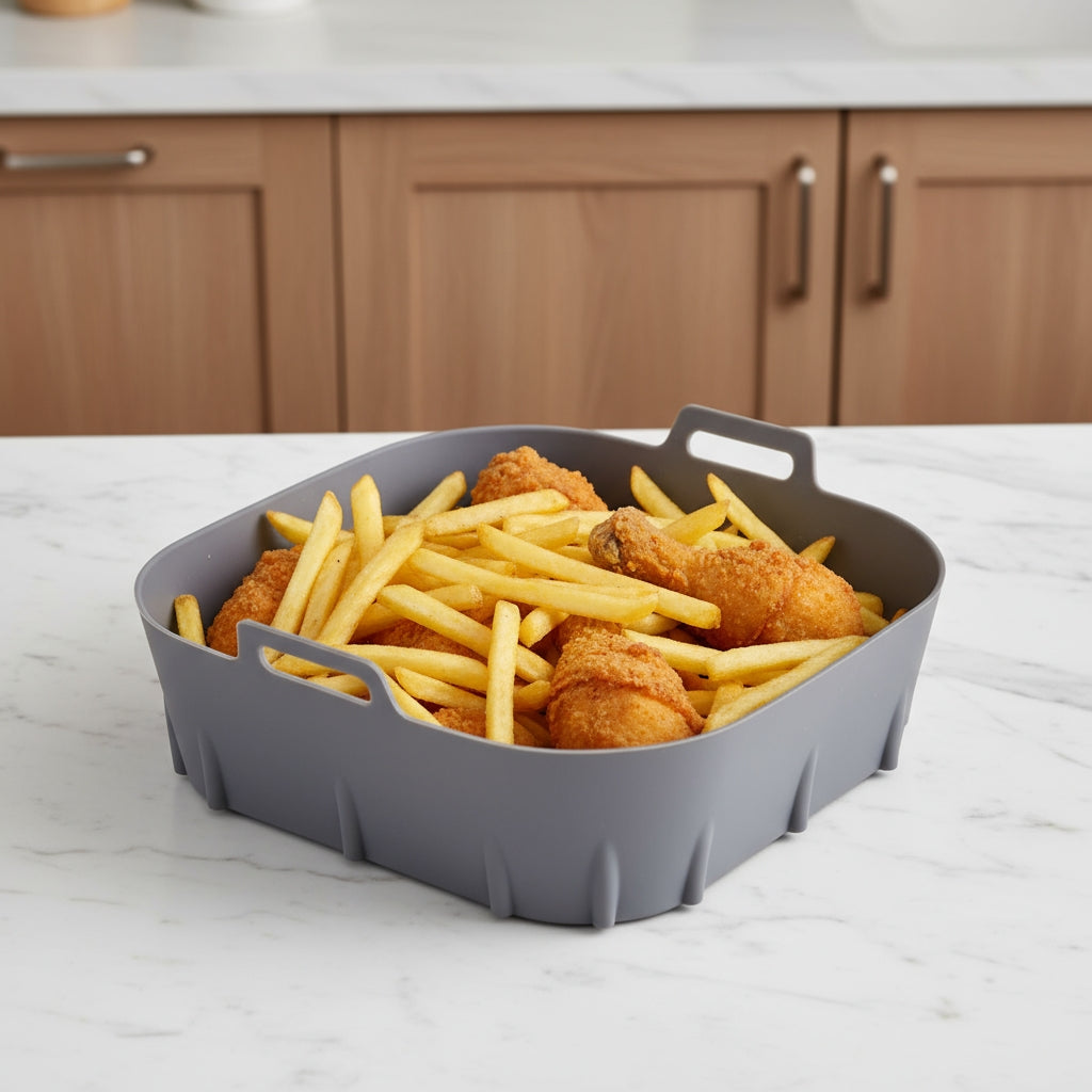 Tăviță Silicon pentru Air Fryer 20x20 cm – Reutilizabilă, Non-Stick, Alternativă la Hârtie de Copt
