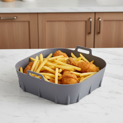 Tăviță Silicon pentru Air Fryer 20x20 cm – Reutilizabilă, Non-Stick, Alternativă la Hârtie de Copt