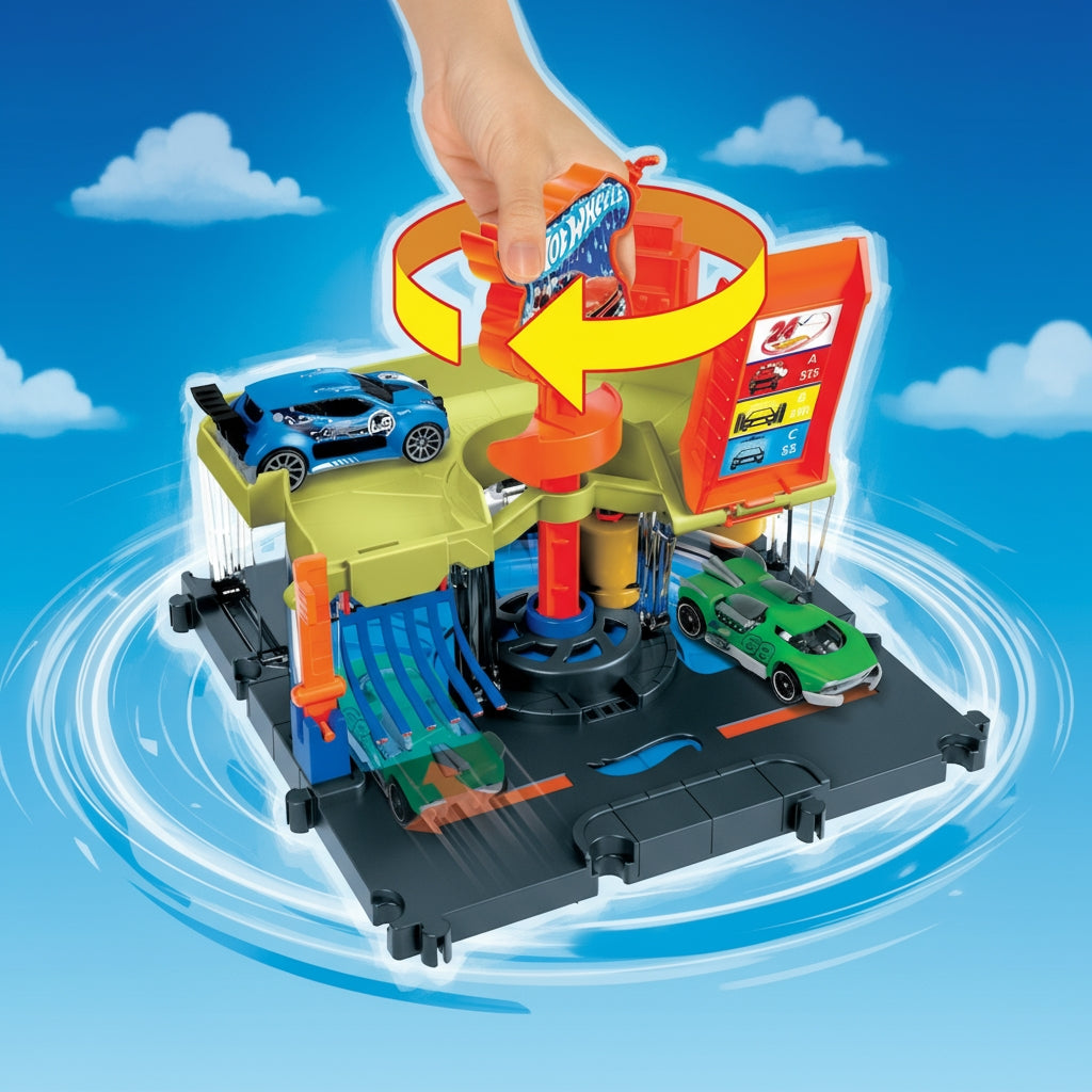 Set Joacă Hot Wheels City - Complex Spălare Auto cu Accesorii Interactive pentru Mașinuțe