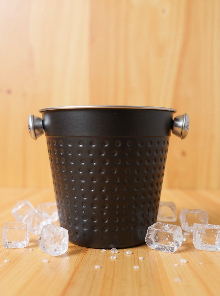 14 cm stainless steel ice bucket, black exterior – professional ice cube container