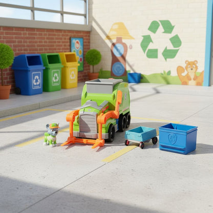 Camion de reciclare Rocky din PAW PATROL – vehicul interactiv educațional pentru copii, joacă creativă și dezvoltarea ecologică a celor mici