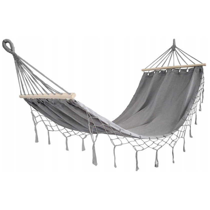 Hamac Grădină Boho MILOS – 200×100cm, Bumbac/Poliester, Gri