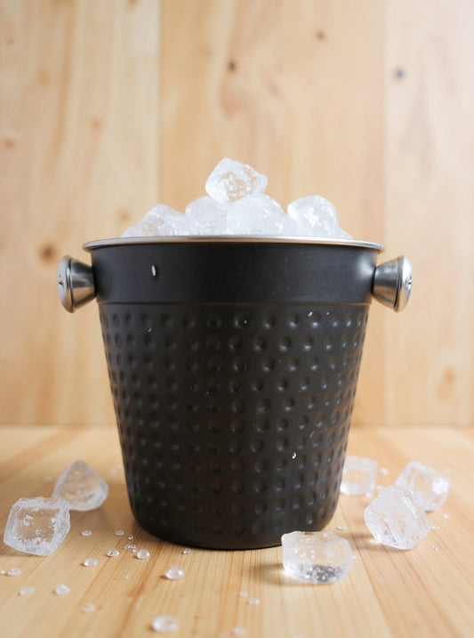 Galetusă pentru gheață din inox 14 cm, neagră pe exterior – recipient profesional pentru cuburi de gheață