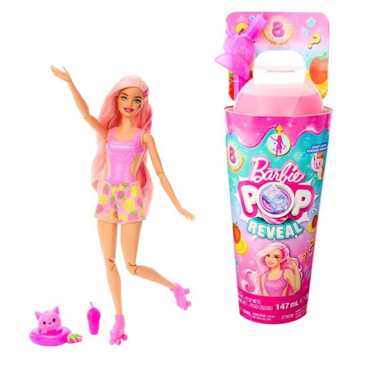 Păpușă Barbie Color Pop Reveal – 8 Surprize Senzoriale, Pahar cu Pai, 30 cm