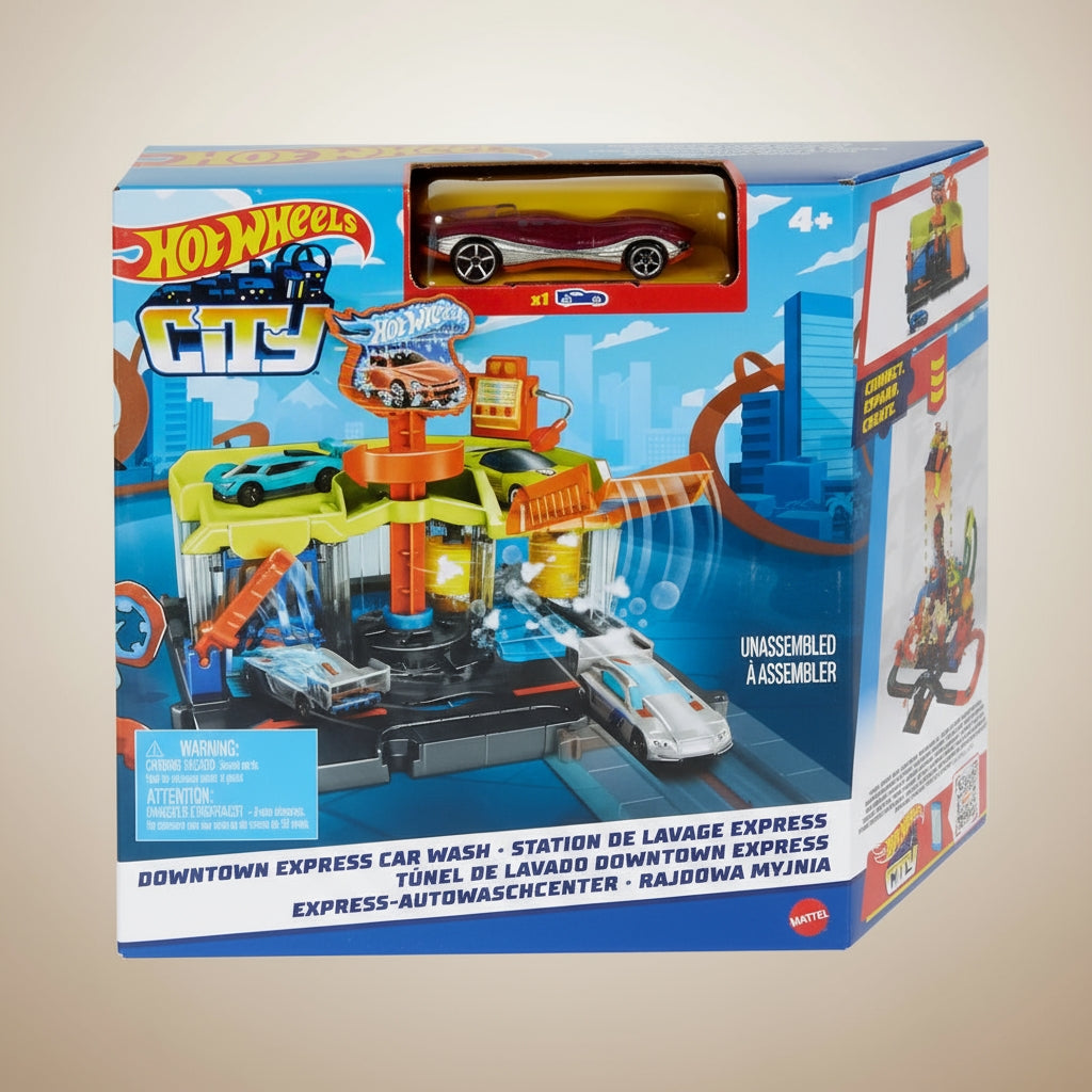Set Joacă Hot Wheels City - Complex Spălare Auto cu Accesorii Interactive pentru Mașinuțe