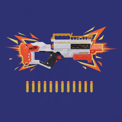 Blaster Nerf Ultra Aurit Motorizat – 36m, 12 Dartsuri, Ediție Specială