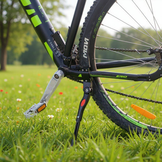 Cric reglabil pentru bicicletă, aluminiu negru cu reflector roșu, 33.6–38 cm, anti-alunecare