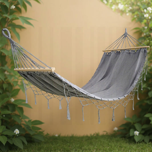 Hamac Grădină Boho MILOS – 200×100cm, Bumbac/Poliester, Gri