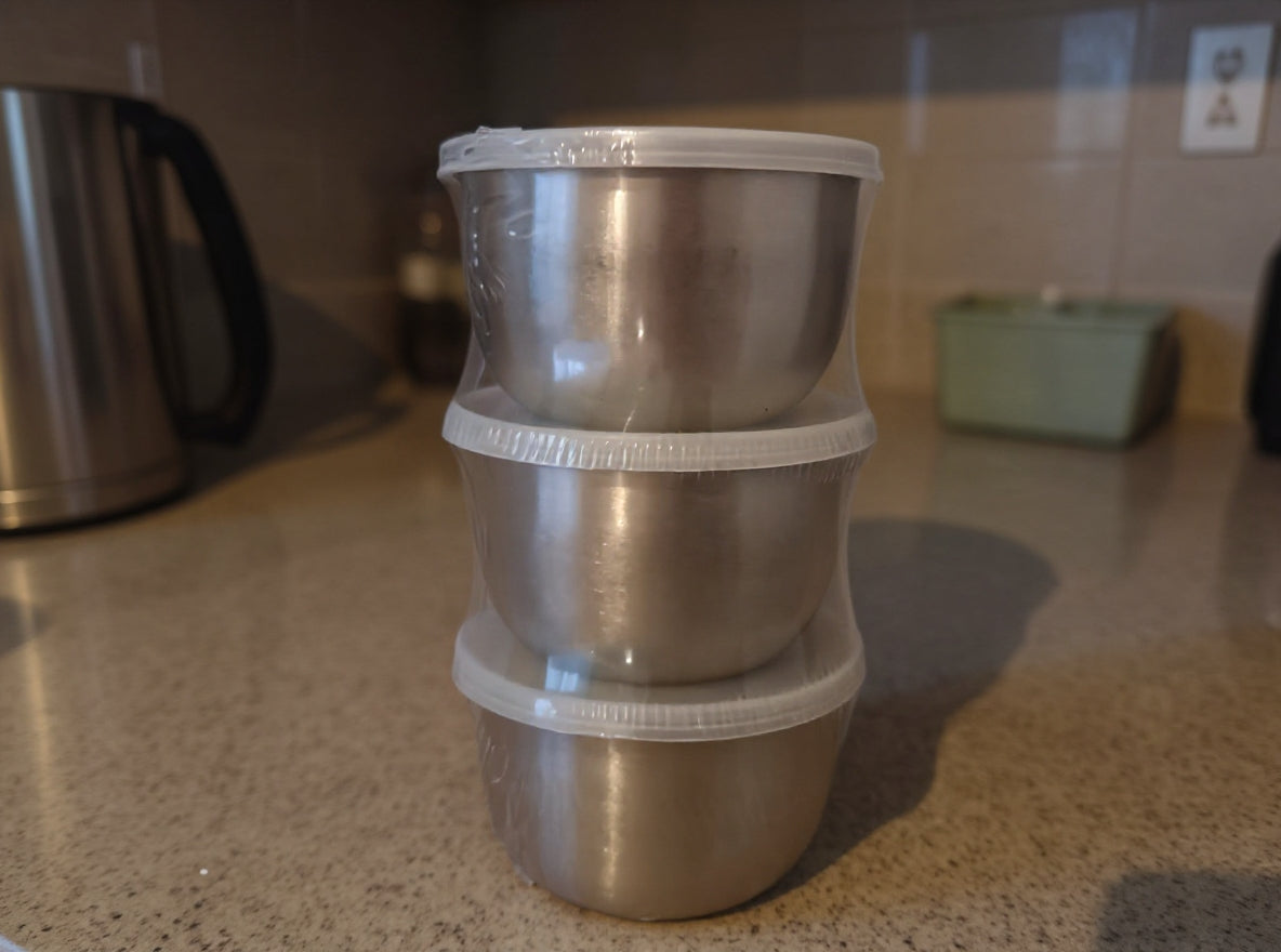 Set 3 boluri inox 8 cm cu capace – recipiente etanșe pentru depozitare, servire și preparare alimente