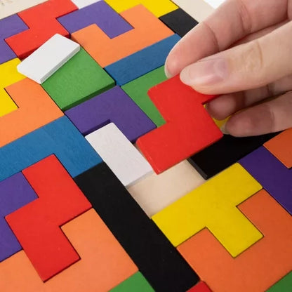 Joc Logic din Lemn pentru Copii – 40 Piese Colorate cu Suport