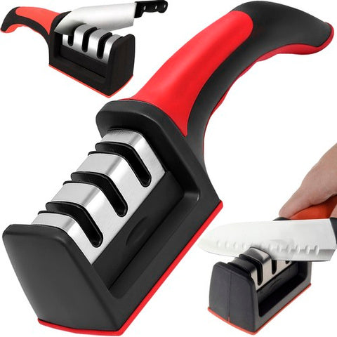 Ascutitor de cuțite 3 în 1 – Ușor, Rapid și Eficient, cu Mâner Ergonomic pentru Acasă și Bucătării Profesionale, Compact și Practic pentru Depozitare