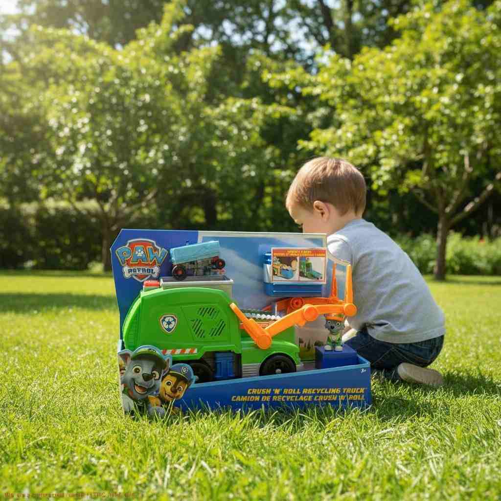 Camion de reciclare Rocky din PAW PATROL – vehicul interactiv educațional pentru copii, joacă creativă și dezvoltarea ecologică a celor mici