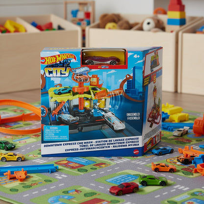 Set Joacă Hot Wheels City - Complex Spălare Auto cu Accesorii Interactive pentru Mașinuțe
