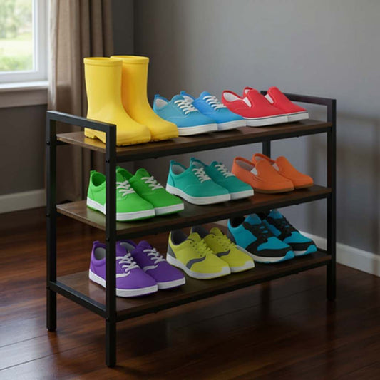 Raft Pantofi Multifuncțional Stil Loft - Suport Metalic cu Polițe Lemn, 73 cm