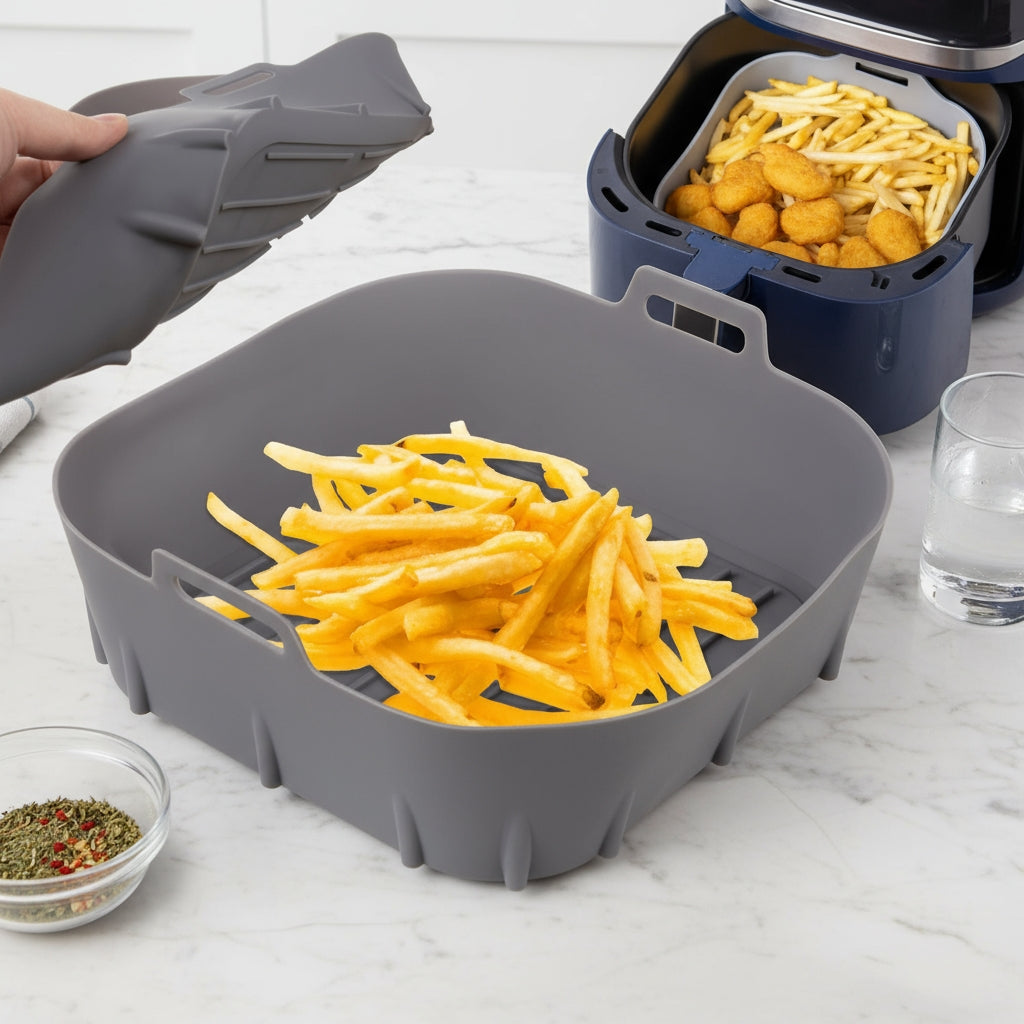 Tăviță Silicon pentru Air Fryer 20x20 cm – Reutilizabilă, Non-Stick, Alternativă la Hârtie de Copt
