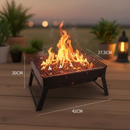 Grătar Portabil Pliabil – Oțel Cromat, 27,5×35,5cm, Camping & Grădină
