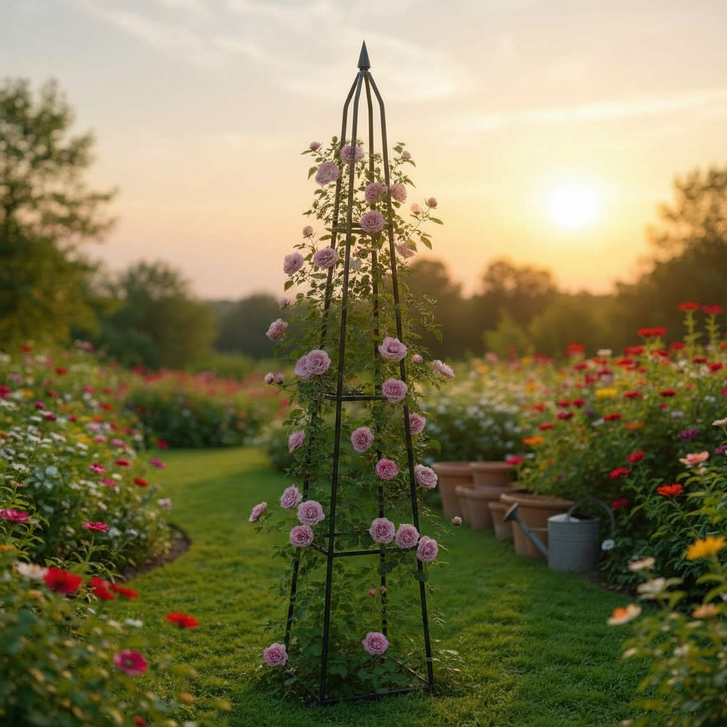 Pergola metalică piramidală 195 cm – grădină rustică
