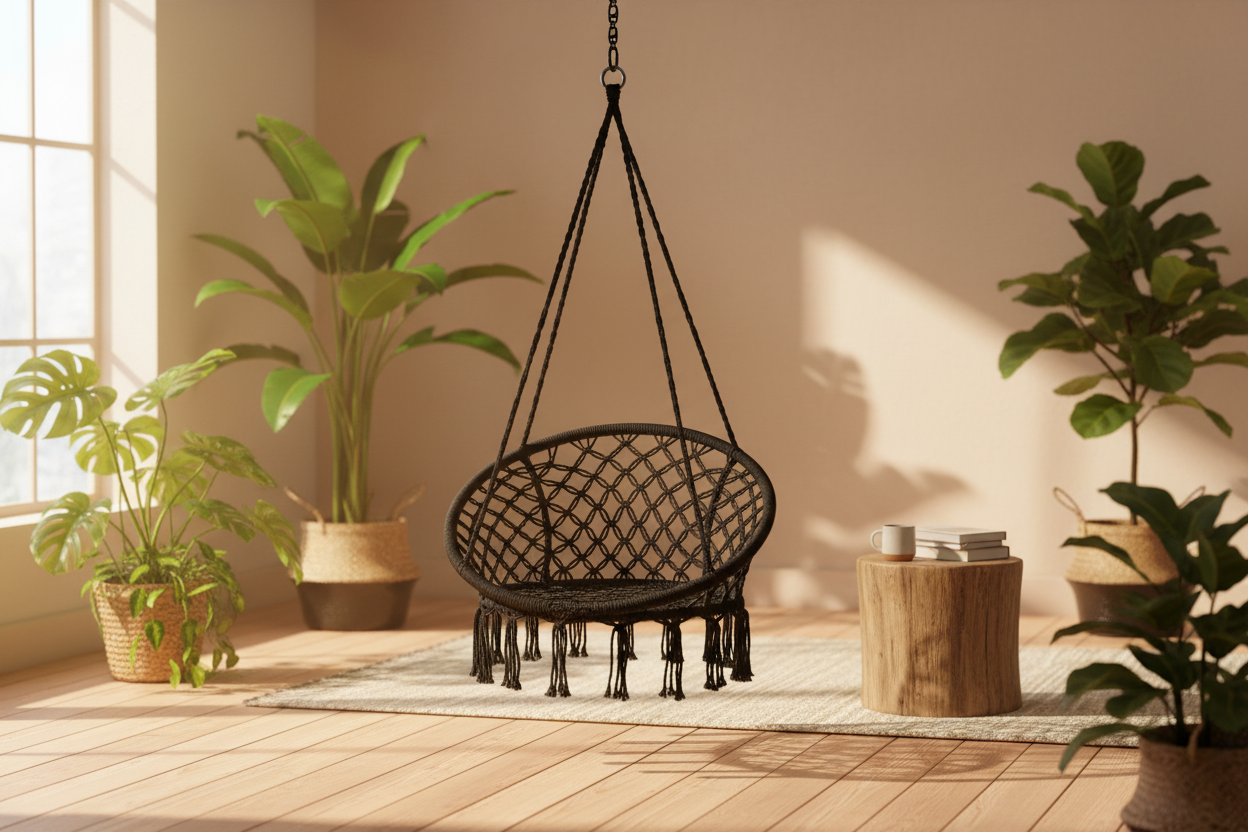 Leagan suspendat bumbac negru - product shot fundal alb