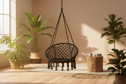 Leagan suspendat bumbac negru - product shot fundal alb